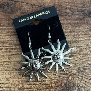 Silver Sun Dangle Earrings